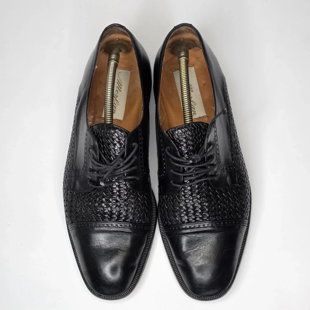 Mezlan Cancun Men's Dress Shoes 10 M Black Leather‎ Cap Toe Woven Oxford